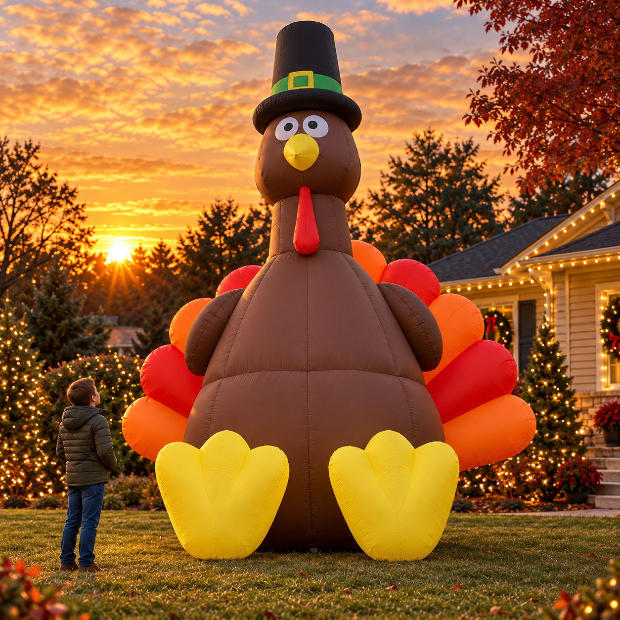 🎄🎅🦃 Giant Holiday Inflatable Trio – 3-Piece Christmas Tree, Santa & Thanksgiving Turkey Yard Set