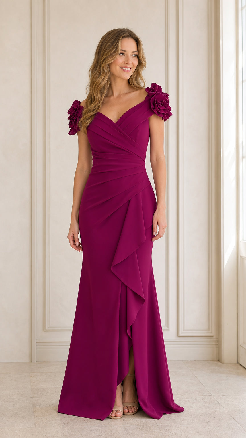 Fuchsia evening dress front view on model
