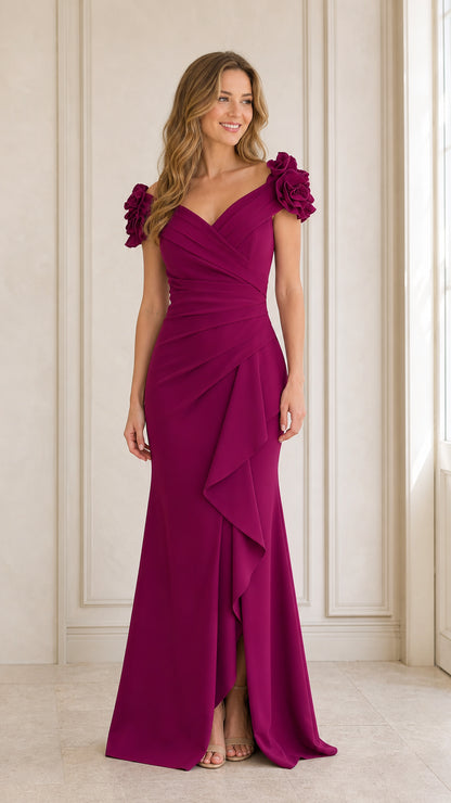 Fuchsia evening dress front view on model