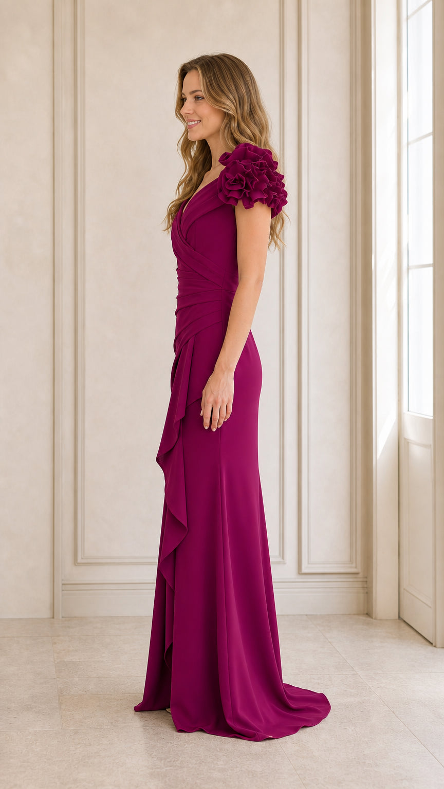 Fuchsia evening dress side profile view