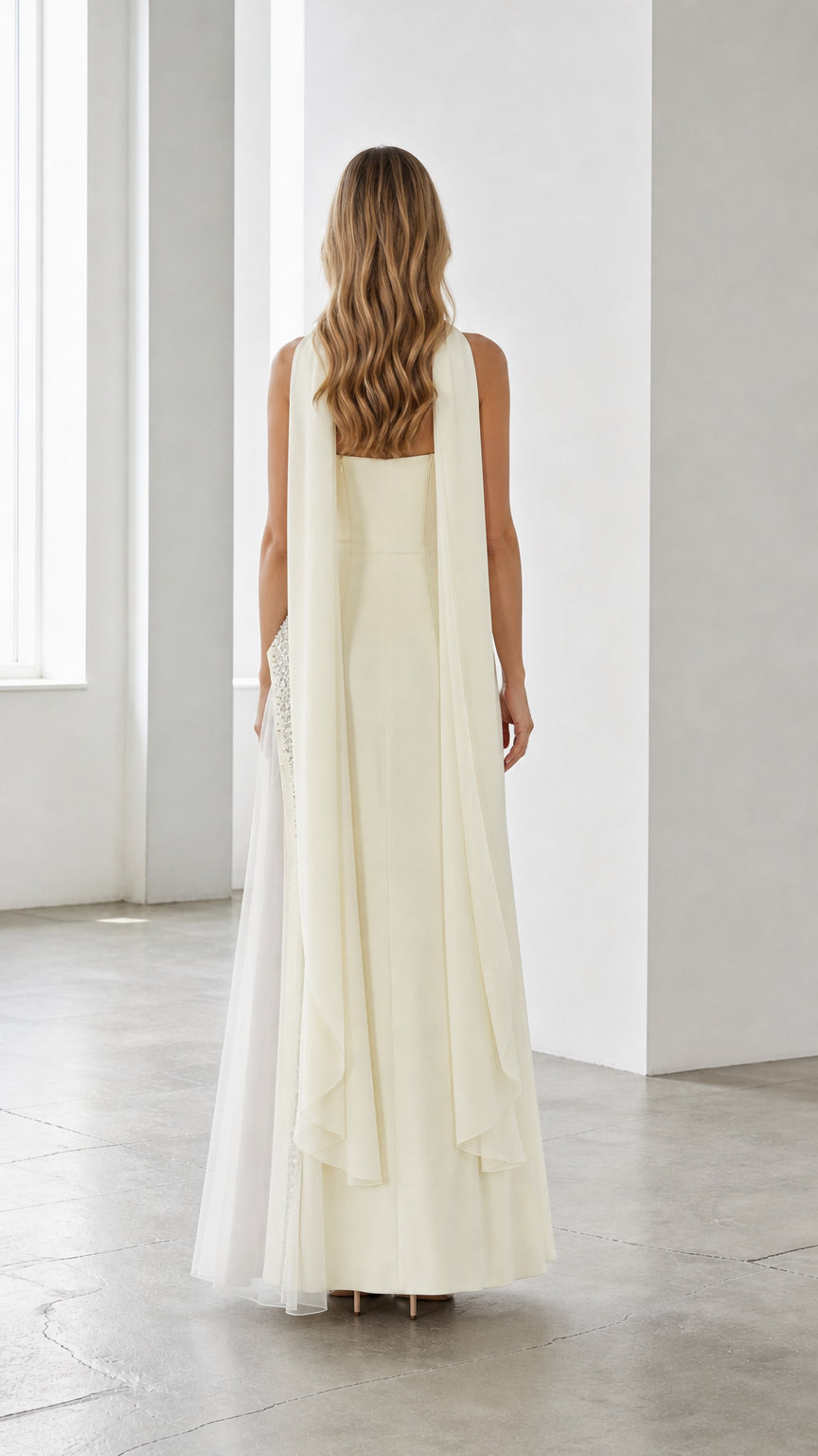 Ivory evening gown back view