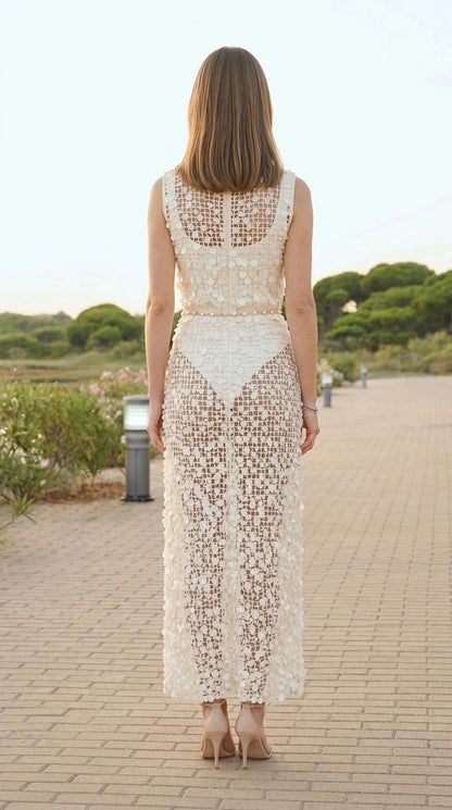 Back view of ivory maxi dress