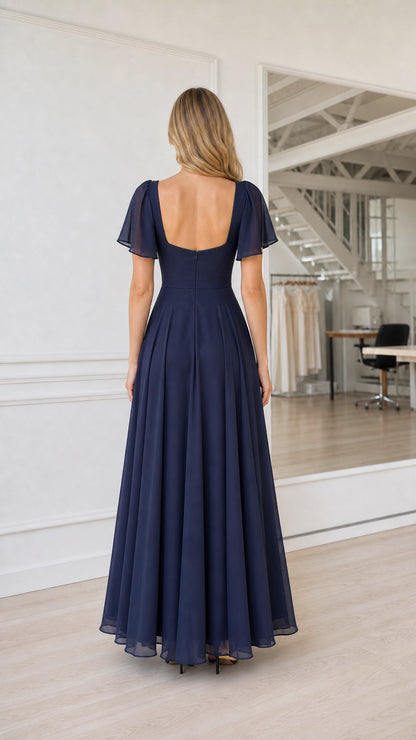 Back view of navy evening maxi dress