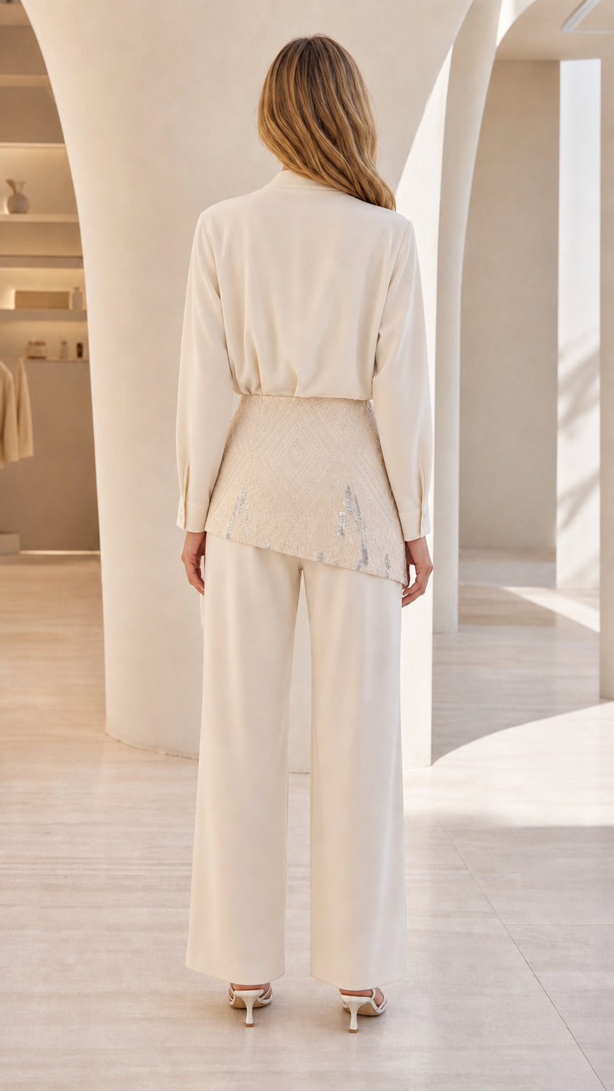 Back view of cream matching set