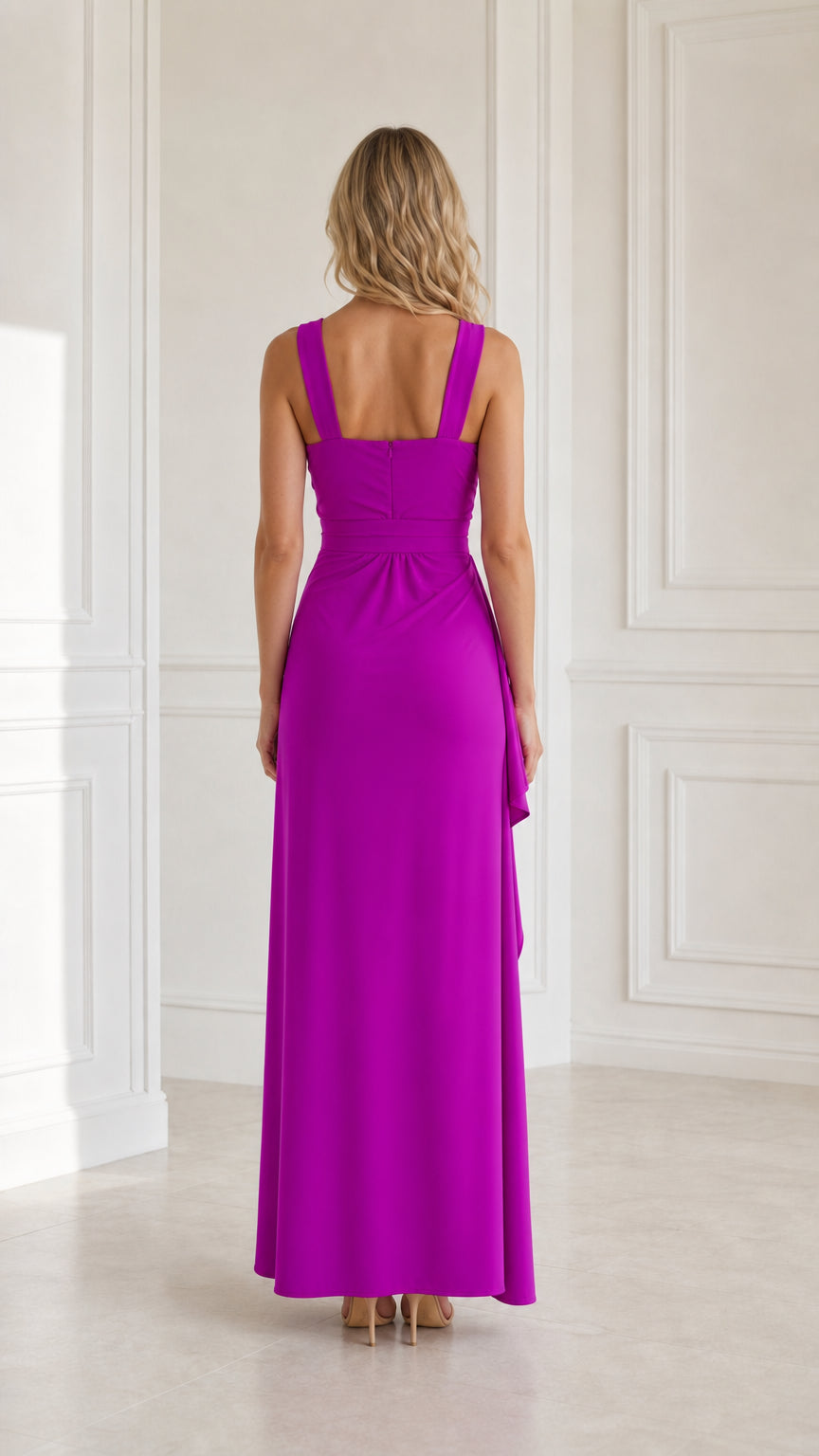 Back view of fuchsia sleeveless maxi dress