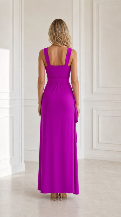 Back view of fuchsia sleeveless maxi dress