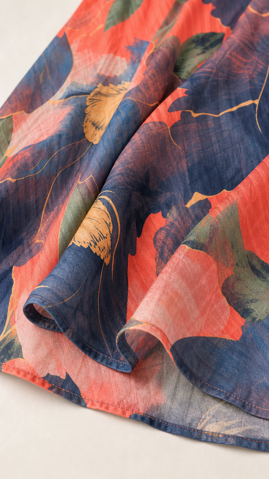 Close-up of lightweight floral patterned fabric