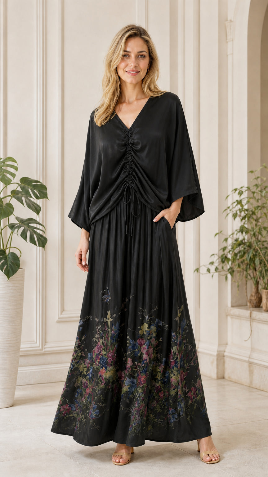Front view of black color variant maxi dress