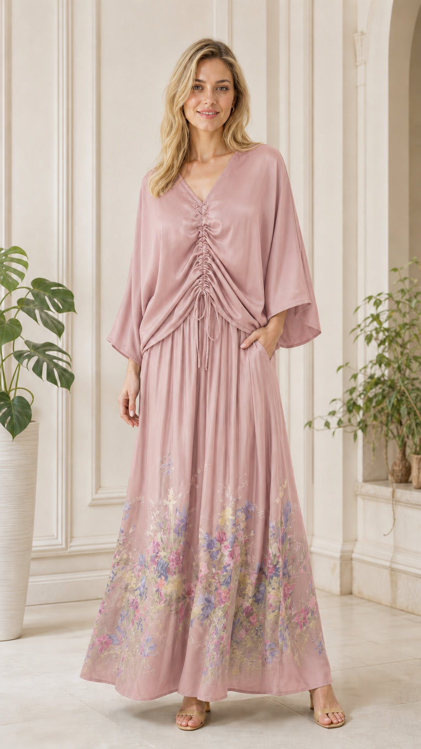 Front view of dusty pink color variant maxi dress