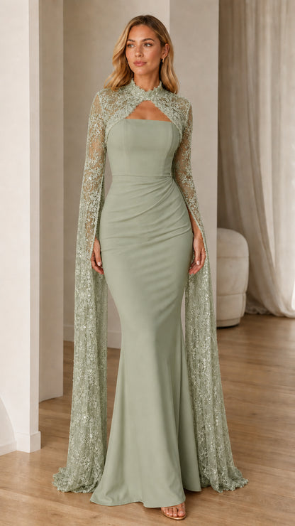 Sage green color variant of the mermaid evening gown