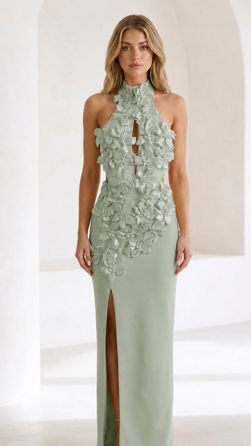 Front view in sage green variant
