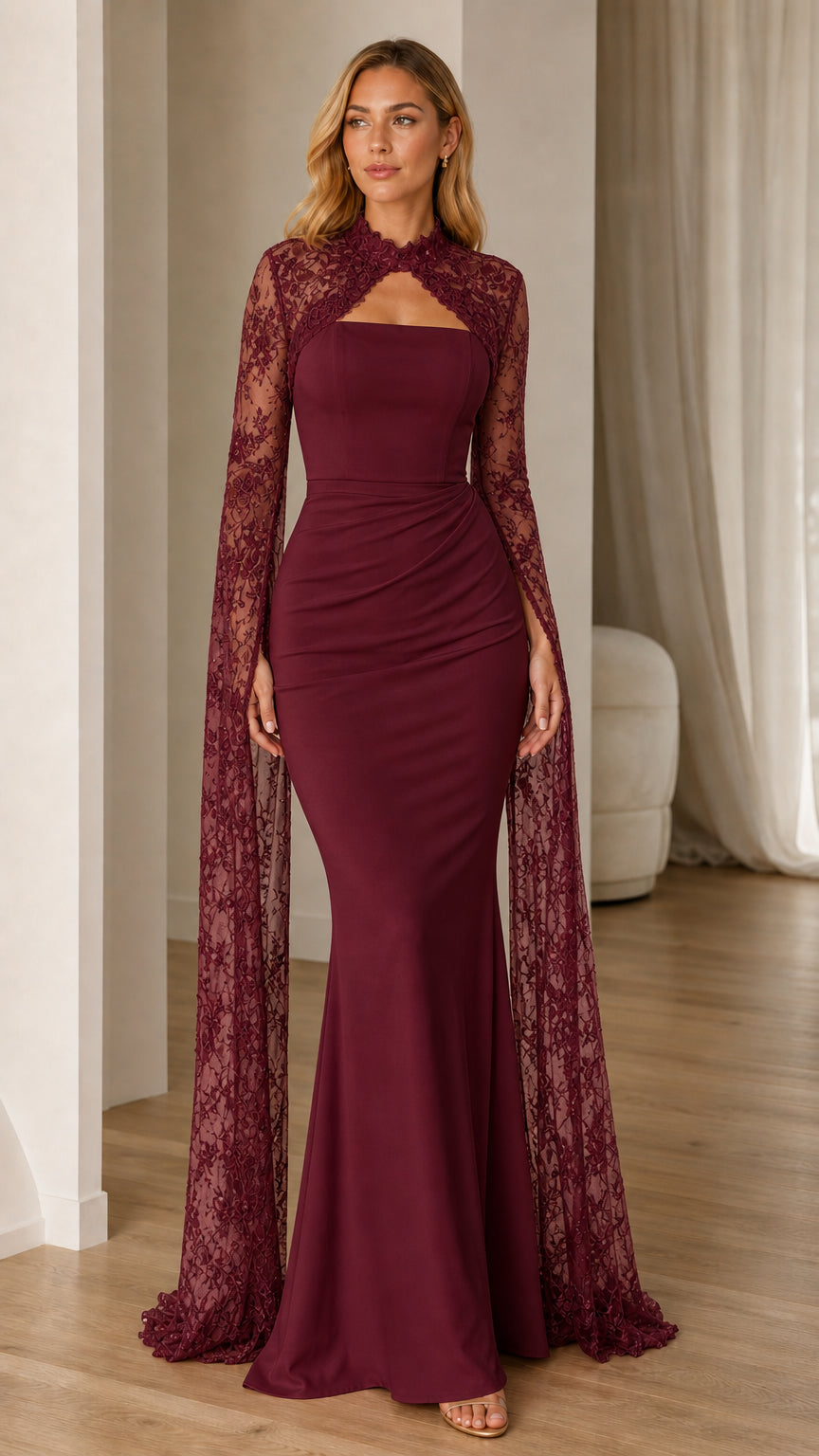 Burgundy color variant of the mermaid evening gown