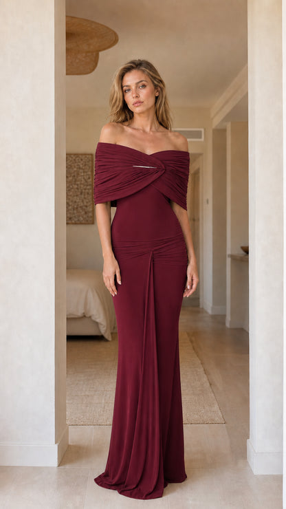 Front view of burgundy evening gown variant