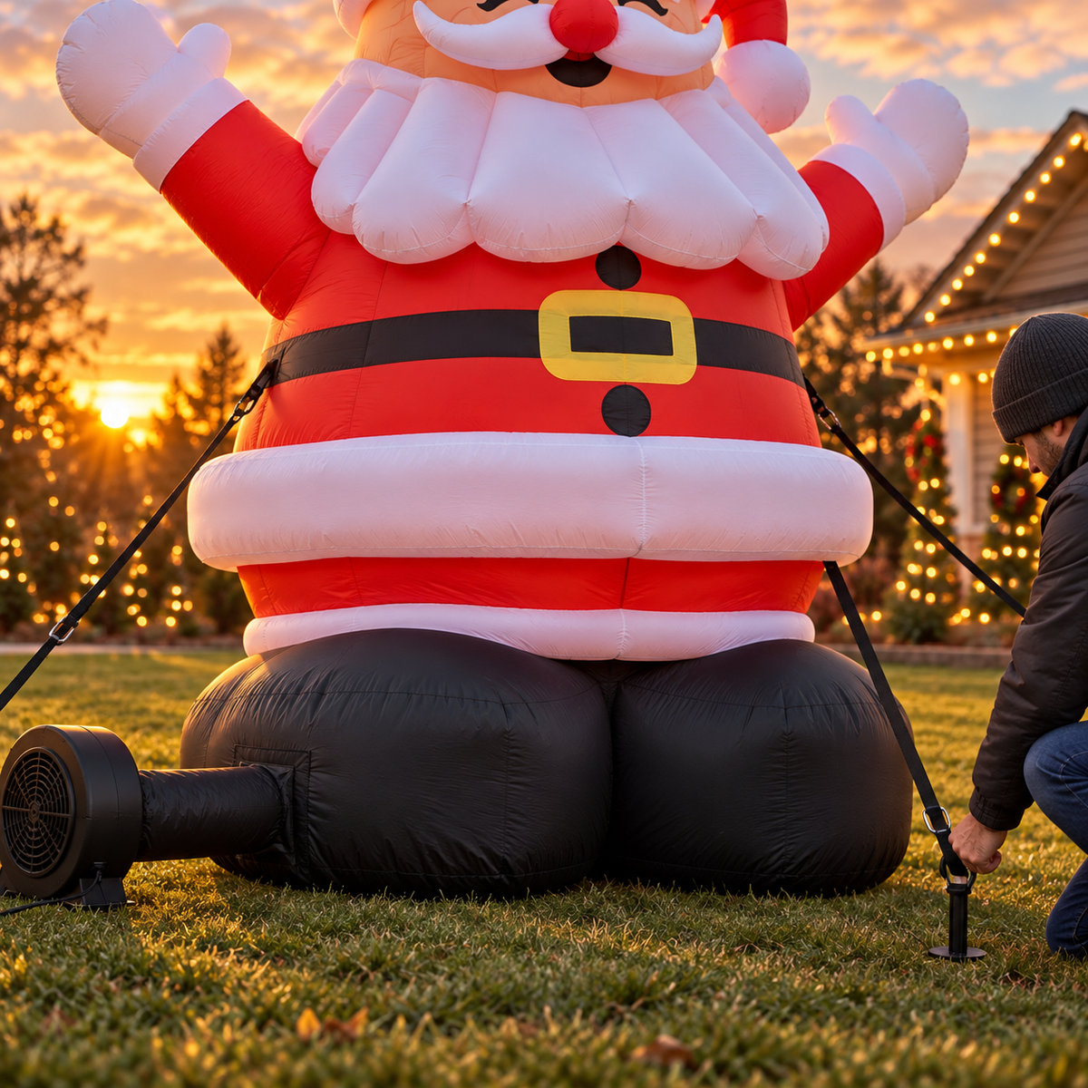 🎄🎅🦃 Giant Holiday Inflatable Trio – 3-Piece Christmas Tree, Santa & Thanksgiving Turkey Yard Set