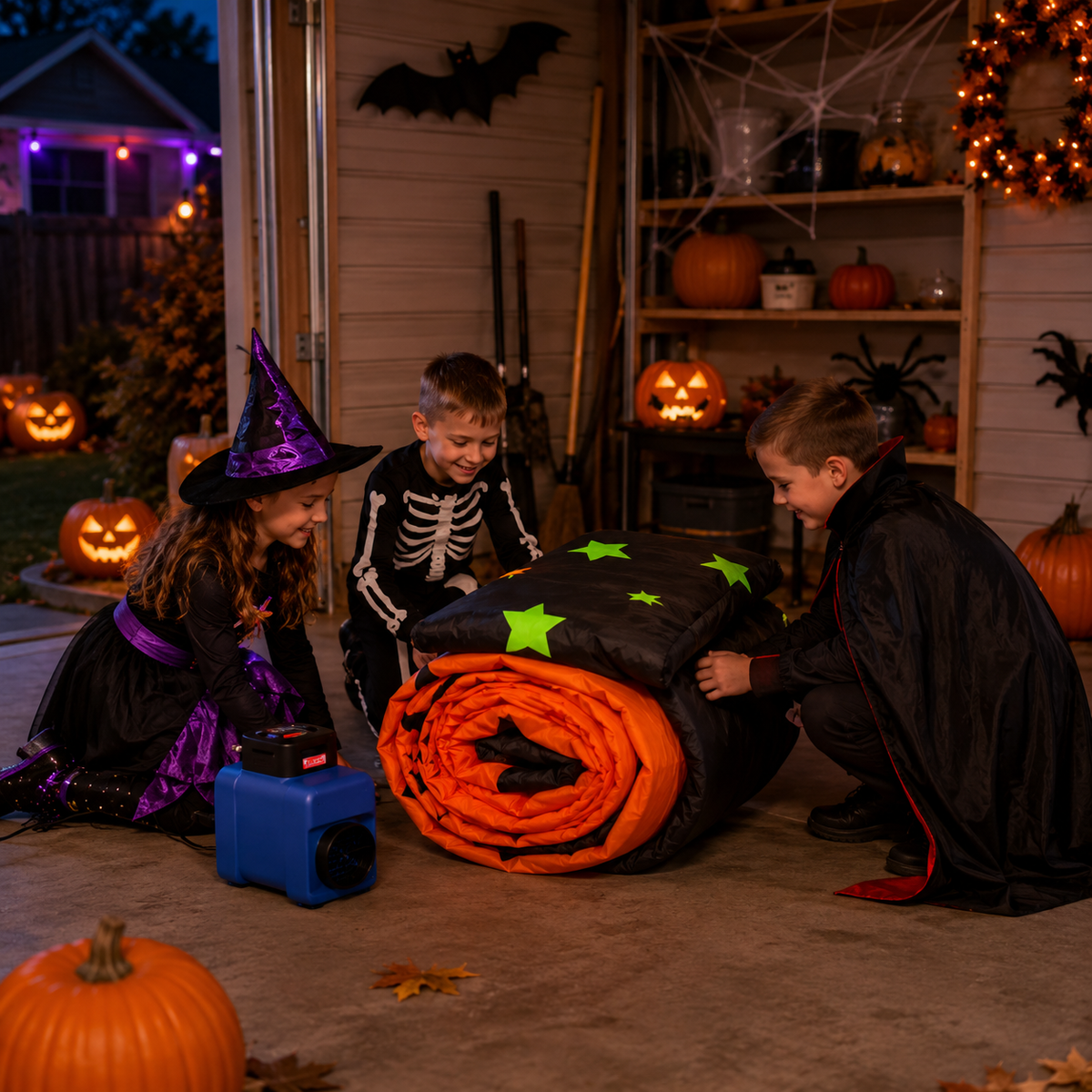 🎃 Giant Inflatable Halloween Pumpkin Stack with Witch Hat & Lights – Outdoor Yard Decoration 👻
