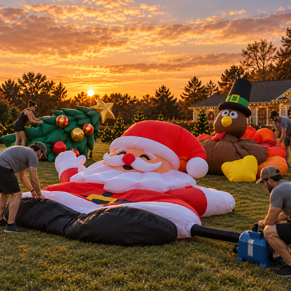 🎄🎅🦃 Giant Holiday Inflatable Trio – 3-Piece Christmas Tree, Santa & Thanksgiving Turkey Yard Set