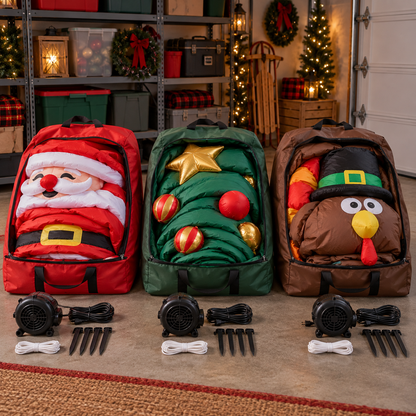🎄🎅🦃 Giant Holiday Inflatable Trio – 3-Piece Christmas Tree, Santa & Thanksgiving Turkey Yard Set