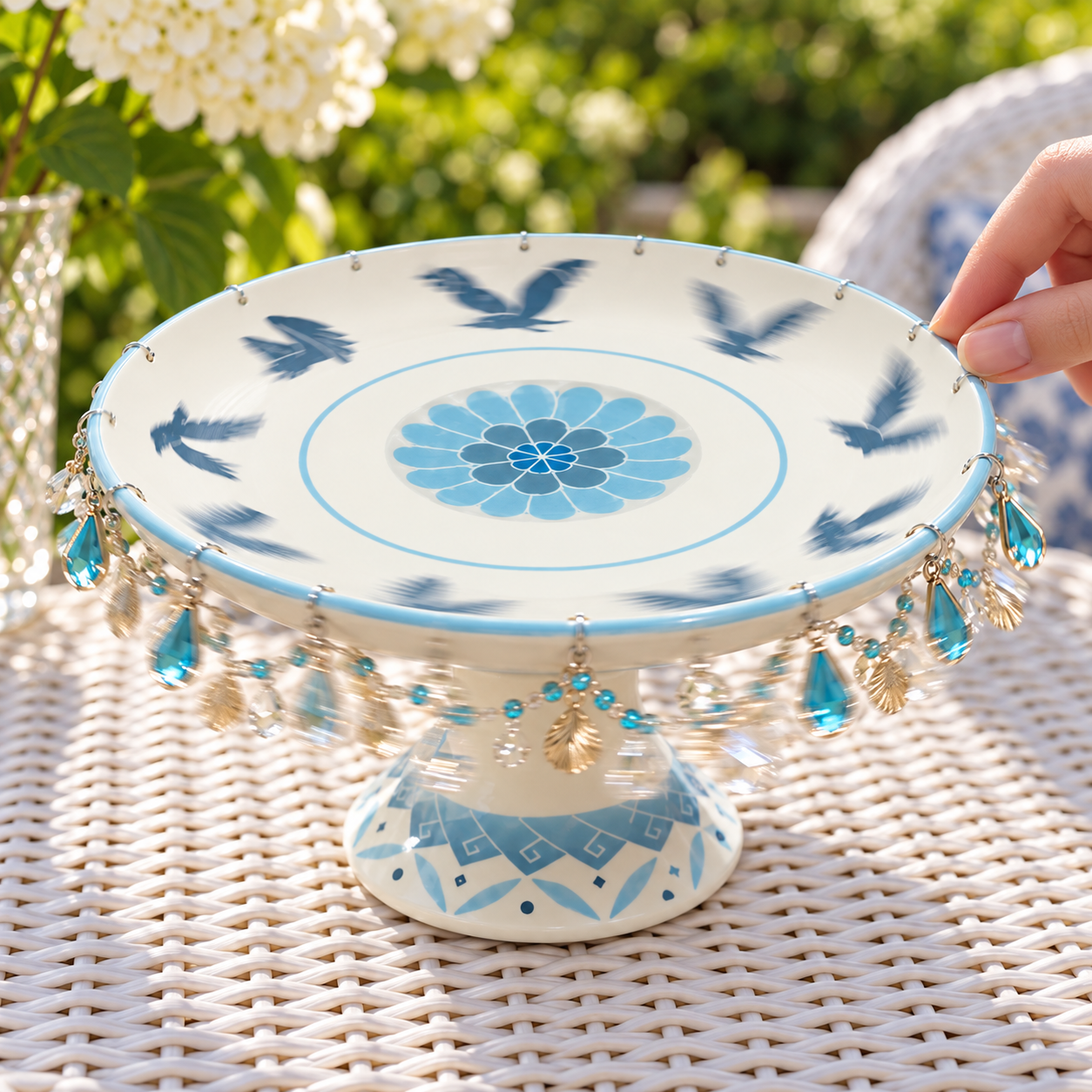🎁🕊️ 4-Piece Spinning Bird Plate & Bowl Gift Set – Elegant Blue & White Hostess Gift / Housewarming Keepsake Set