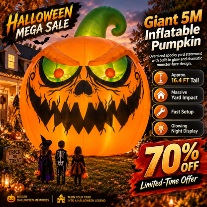 🎃🔥 16.4FT Giant Evil Pumpkin Inflatable – Light-Up Halloween Monster Yard Decoration 👻
