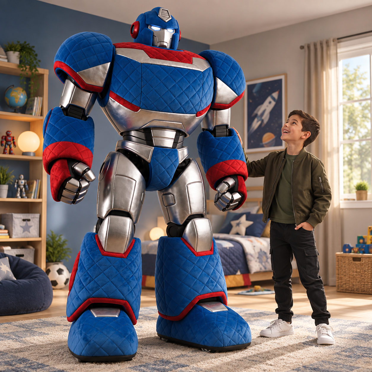 🤖 Giant Kids Mecha Play Cabin 🚀 – Interactive Robot Cockpit with Toy Display Shelves & Slow-Move Wheels