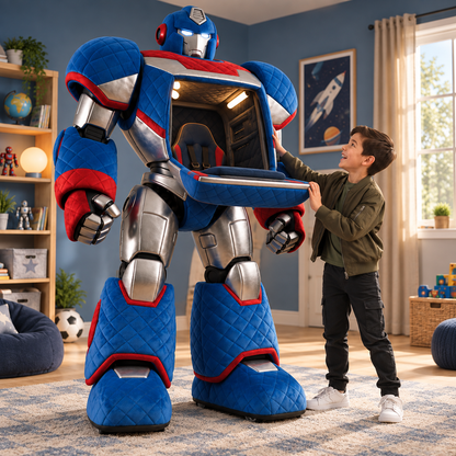 🤖 Giant Kids Mecha Play Cabin 🚀 – Interactive Robot Cockpit with Toy Display Shelves & Slow-Move Wheels