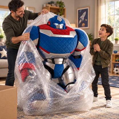 🤖 Giant Kids Mecha Play Cabin 🚀 – Interactive Robot Cockpit with Toy Display Shelves & Slow-Move Wheels