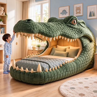 🐊 Giant Crocodile Inflatable Bed 🛏️ – One-Touch Kids Adventure Sleep & Reading Hideaway