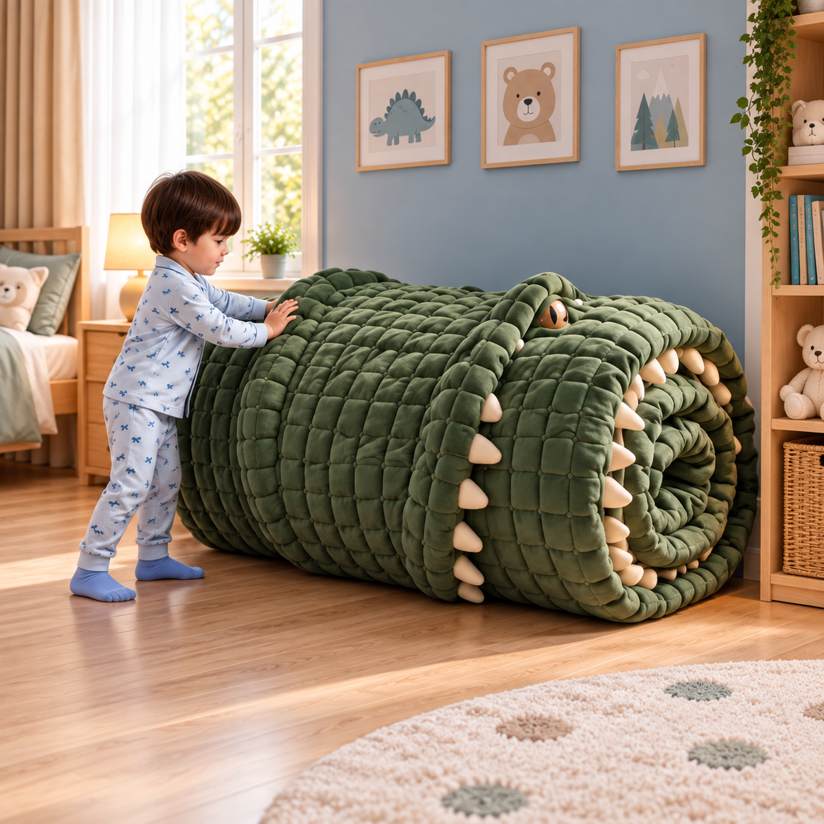 🐊 Giant Crocodile Inflatable Bed 🛏️ – One-Touch Kids Adventure Sleep & Reading Hideaway