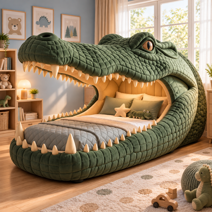 🐊 Giant Crocodile Inflatable Bed 🛏️ – One-Touch Kids Adventure Sleep & Reading Hideaway