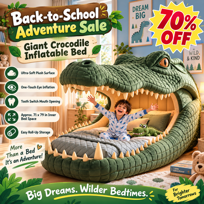 🐊 Giant Crocodile Inflatable Bed 🛏️ – One-Touch Kids Adventure Sleep & Reading Hideaway