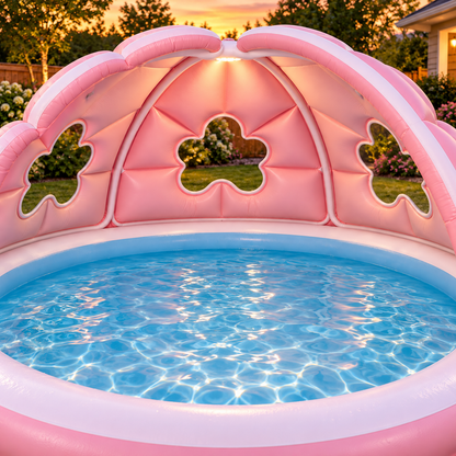🌸 Inflatable Flower Canopy Pool 💦 – Family Backyard Pool with Shade Canopy & Drink Cooler Stations