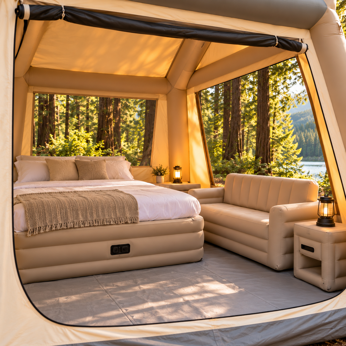🏕️ 2-Story Inflatable Glamping House 🌲 – Dual-Level Camping Retreat with Stairway & Panoramic Mesh Windows