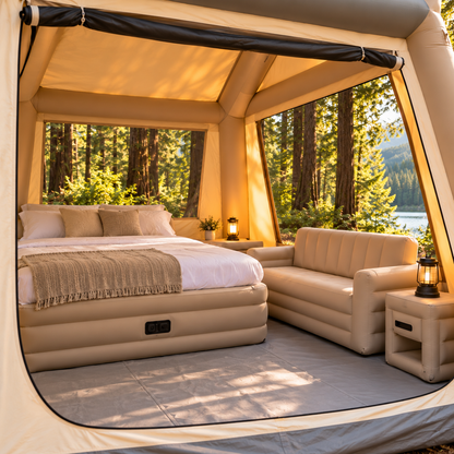 🏕️ 2-Story Inflatable Glamping House 🌲 – Dual-Level Camping Retreat with Stairway & Panoramic Mesh Windows